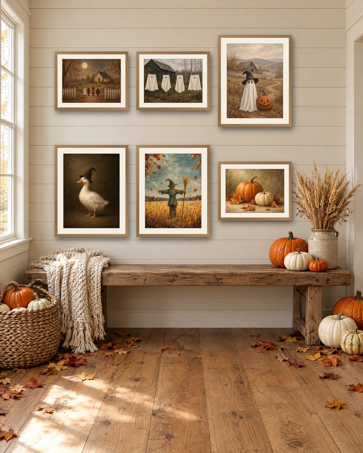 Vintage prints from Calvin Art House framed on a farmhouse wall