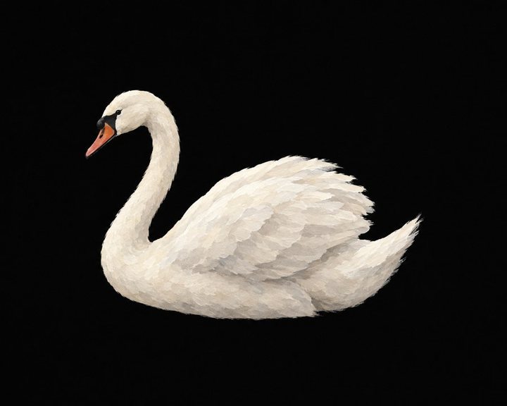 Painting of a white swan on a black background